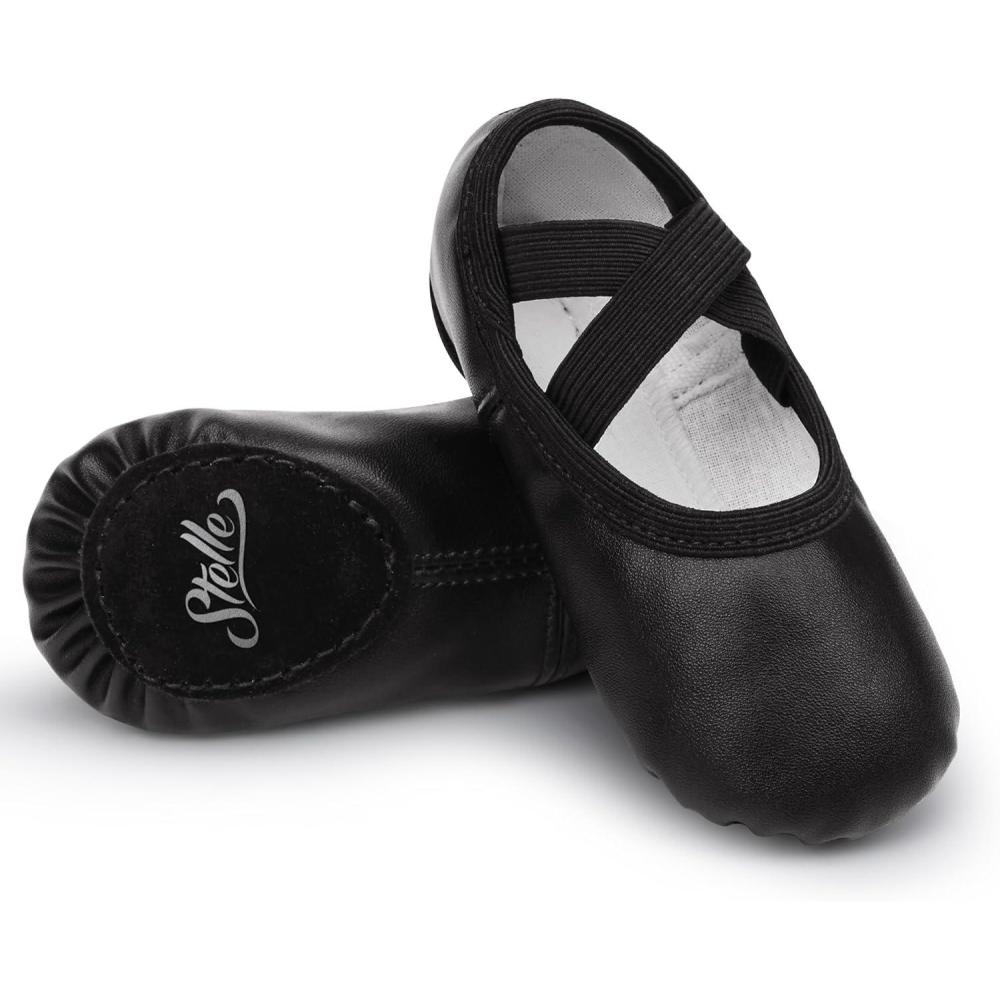 imageStelle Ballet Shoes for Girls Women PU Leather Dance Slippers Boys Ballerina Shoes for ToddlerLittle KidBig KidWomenBlack