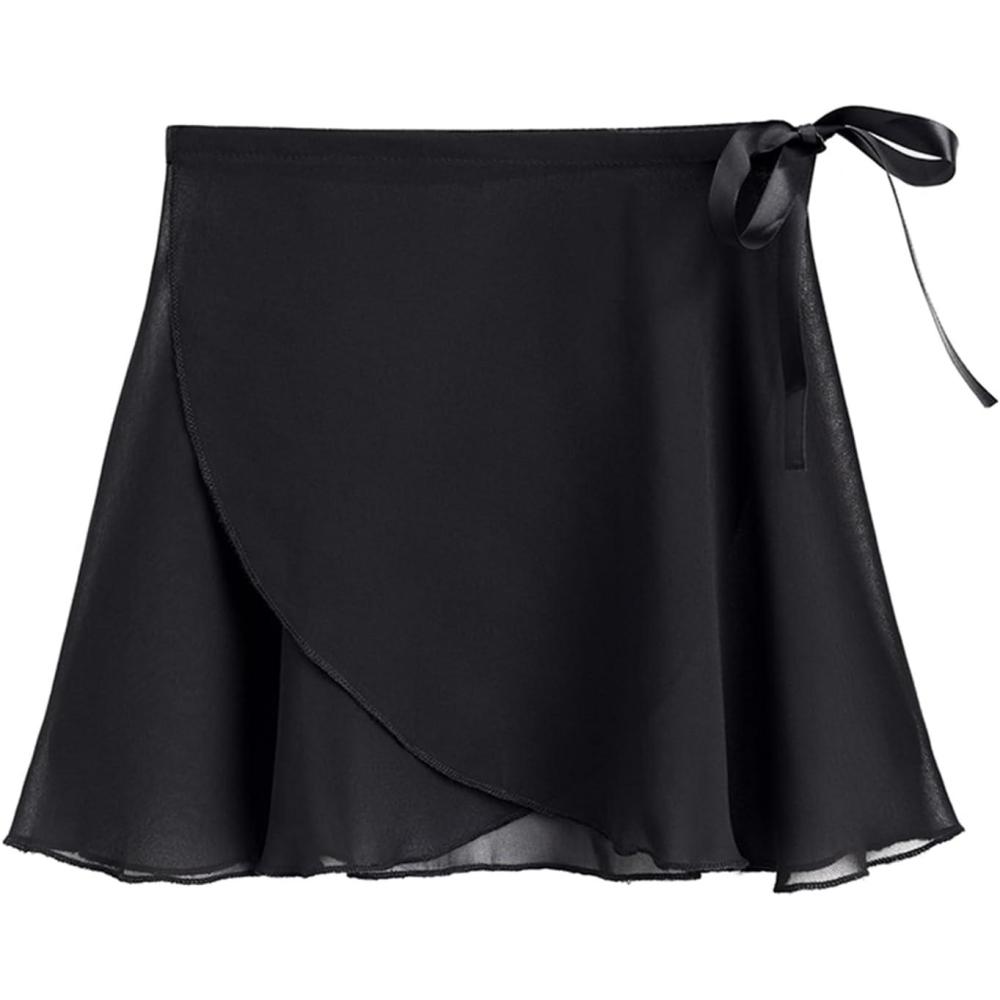 imageStelle Ballet Skirt Women Chiffon Sarong Wrap Skirt Adjustable Tie Adult Dance SkirtsBlack