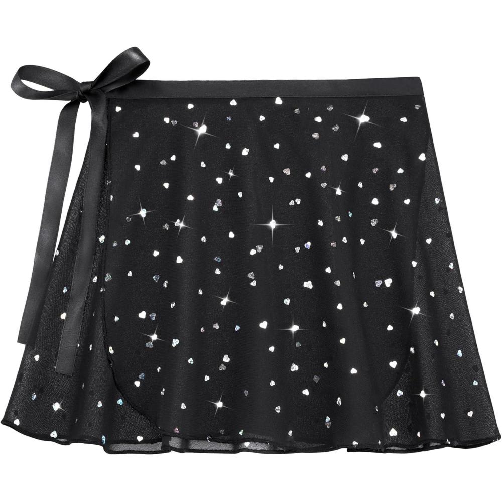 imageStelle Ballet Skirts for Girls Toddler Dance Skirt Chiffon Kids Ballet Wrap Skirts04black Shiny Skirt Ad Tie