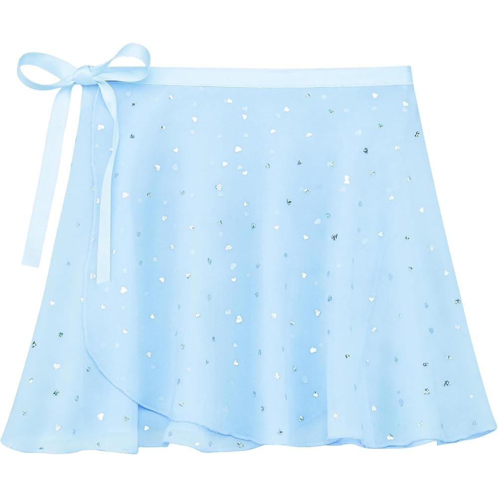 imageStelle Ballet Skirts for Girls Toddler Dance Skirt Chiffon Kids Ballet Wrap Skirts04blue Shiny Skirtad Tie