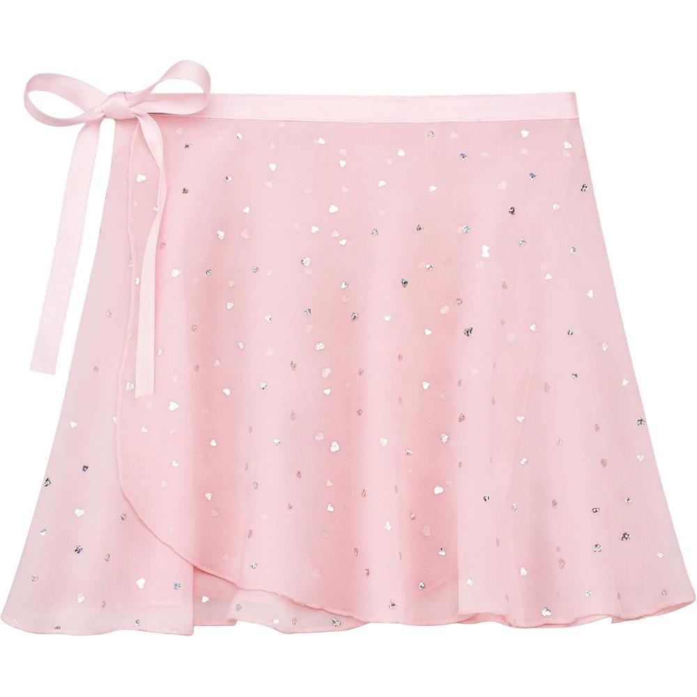 imageStelle Ballet Skirts for Girls Toddler Dance Skirt Chiffon Kids Ballet Wrap Skirts04pink Shiny Skirt Ad Tie