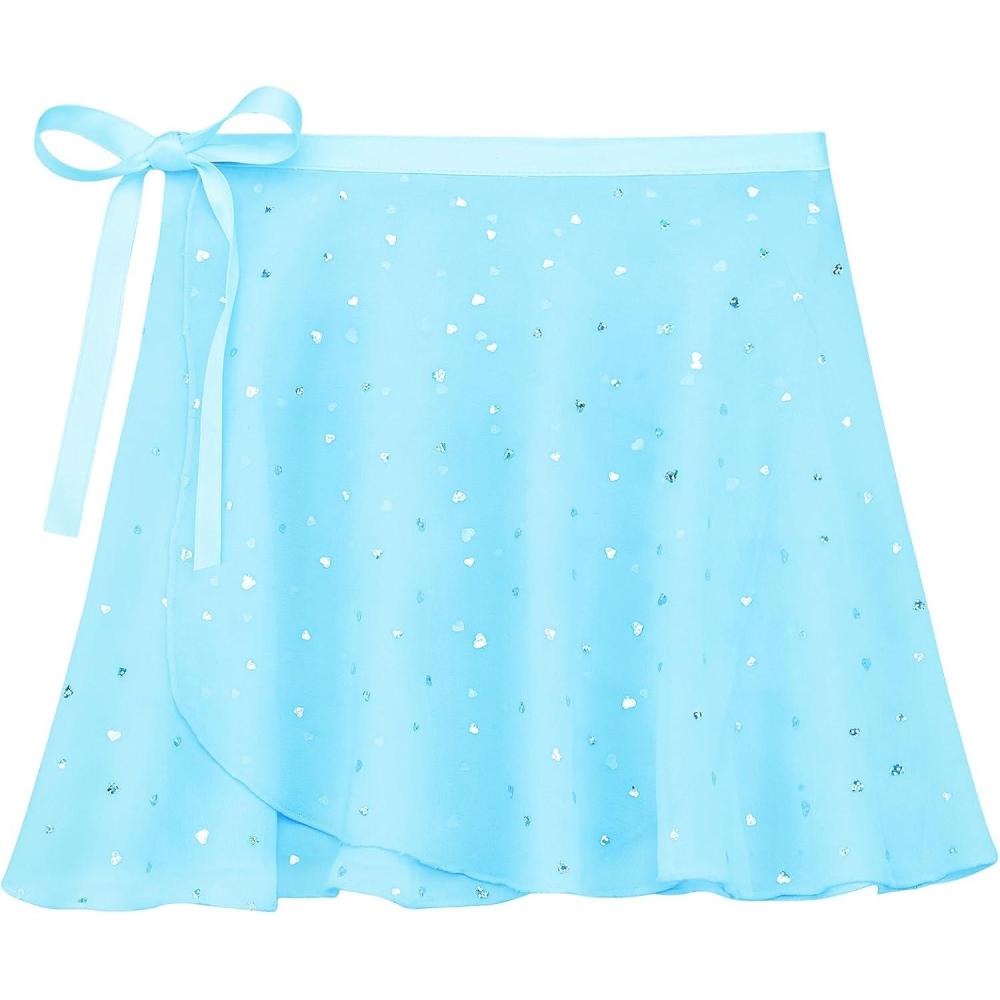 imageStelle Ballet Skirts for Girls Toddler Dance Skirt Chiffon Kids Ballet Wrap Skirts04pool Blue Shiny Skirtad Tie