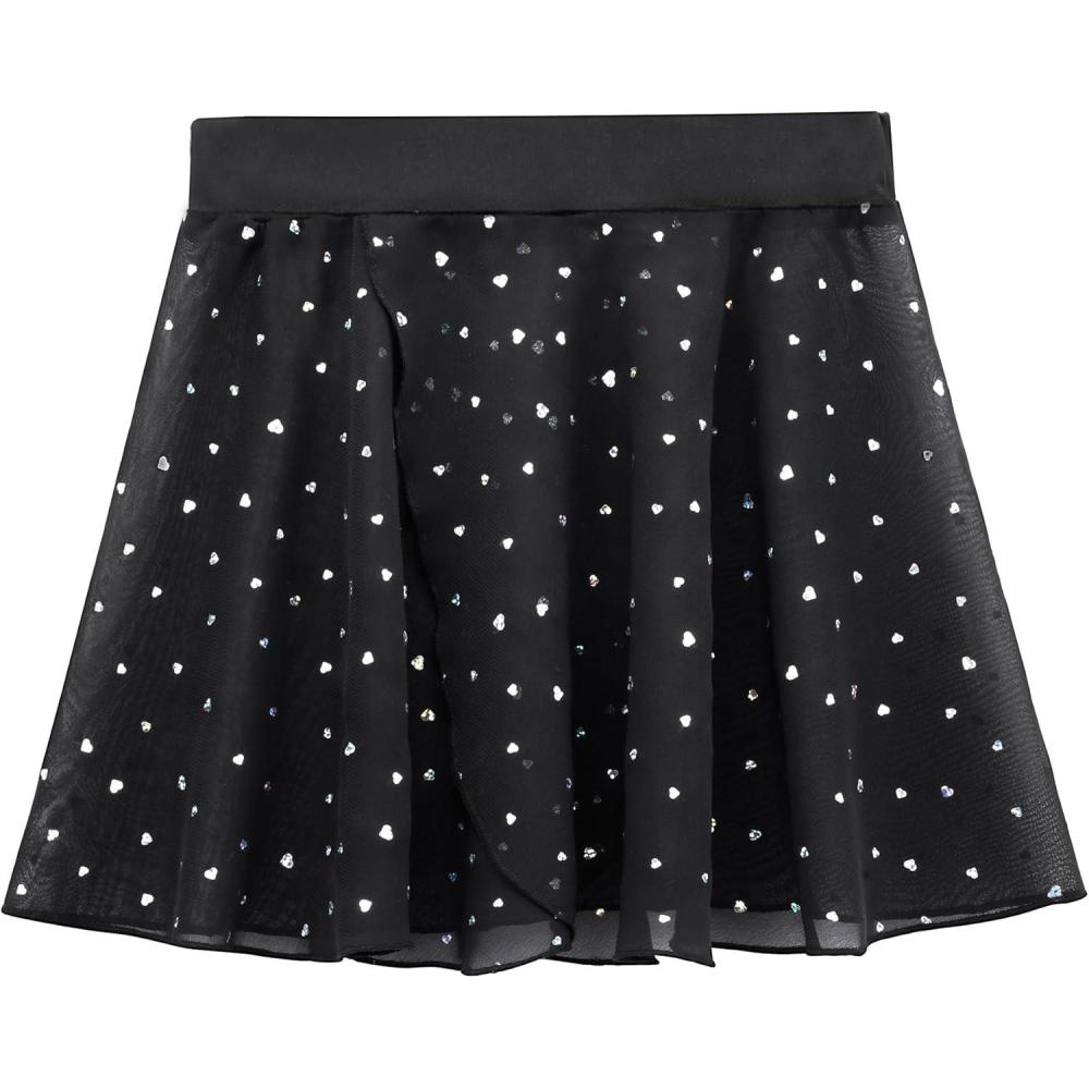 imageStelle Ballet Skirts for Girls Toddler Dance Skirt Chiffon Kids Ballet Wrap Skirts05black Shiny Skirt Pull on