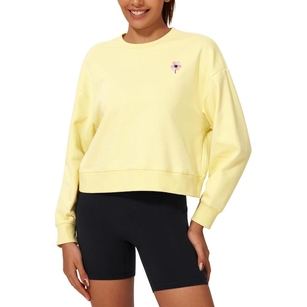 imageStelle Cropped Sweatshirt for Women Crewneck Pullover Tops Oversized Long Sleeve Lightweight Casual Cotton Sweat ShirtsPina Colada