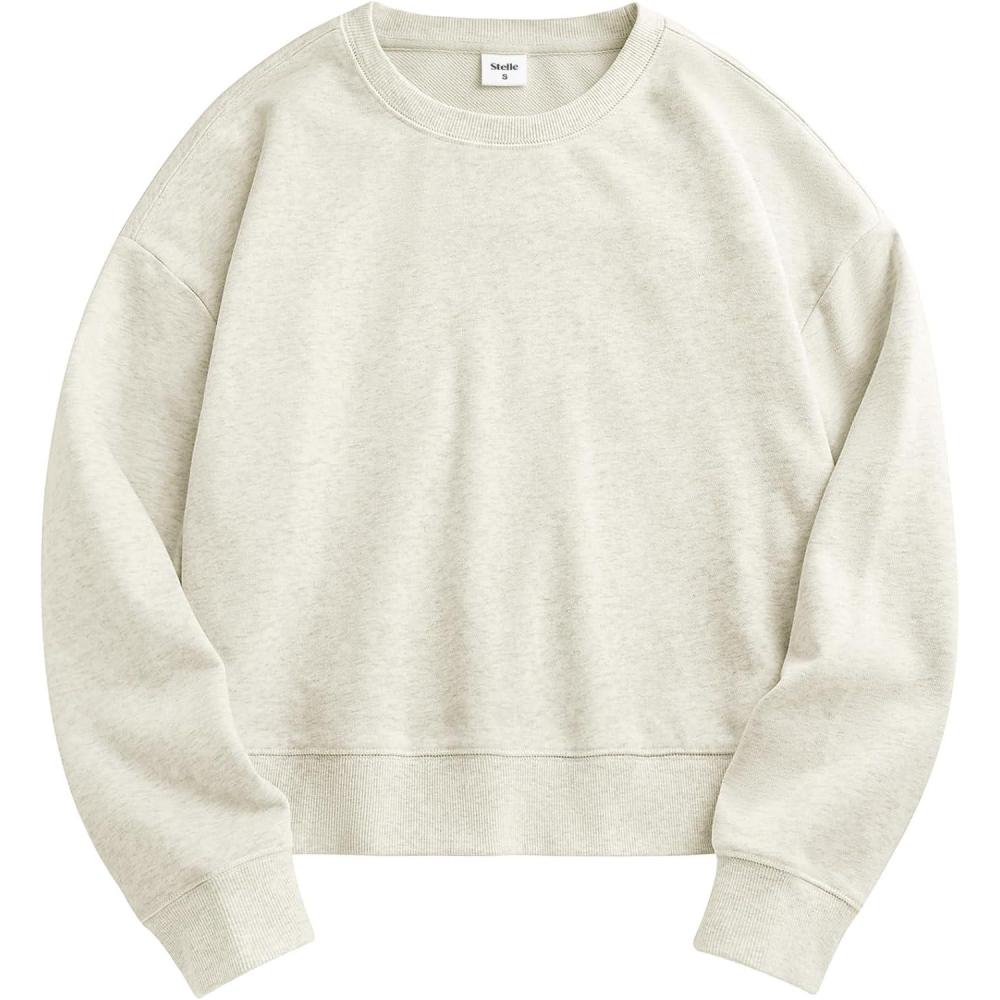 imageStelle Cropped Sweatshirts for Women Cotton Long Sleeve Crop Tops Crewneck Pullover Oversized SweaterStone Heather