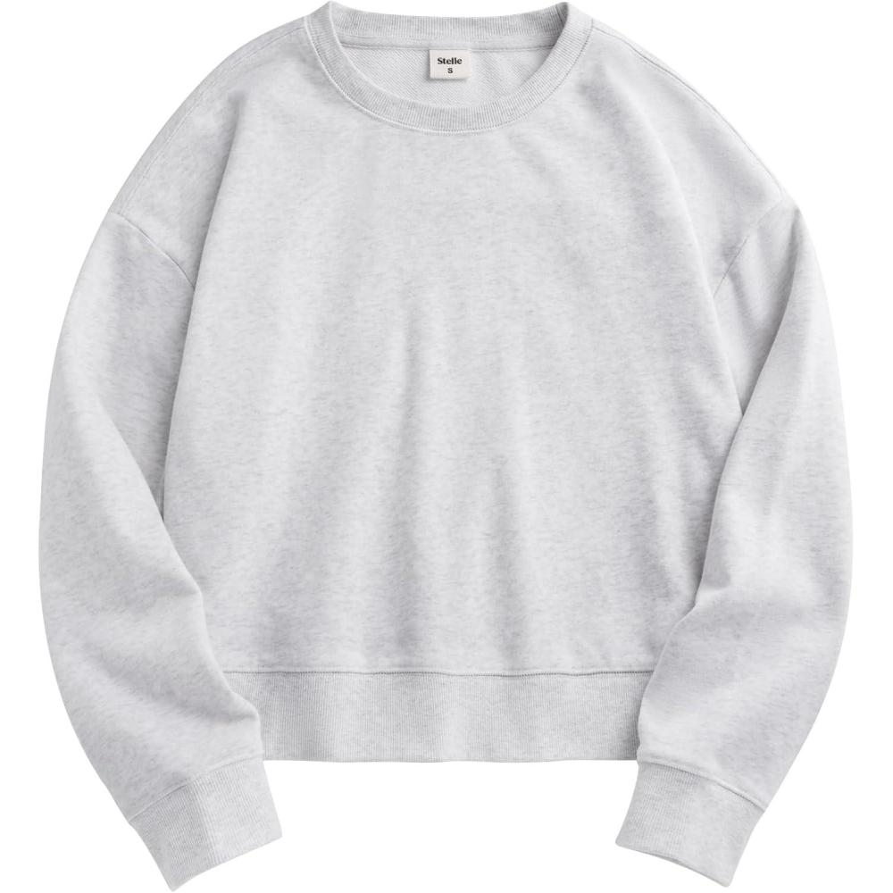 imageStelle Cropped Sweatshirts for Women Cotton Long Sleeve Crop Tops Crewneck Pullover Oversized SweaterUltra Light Grey