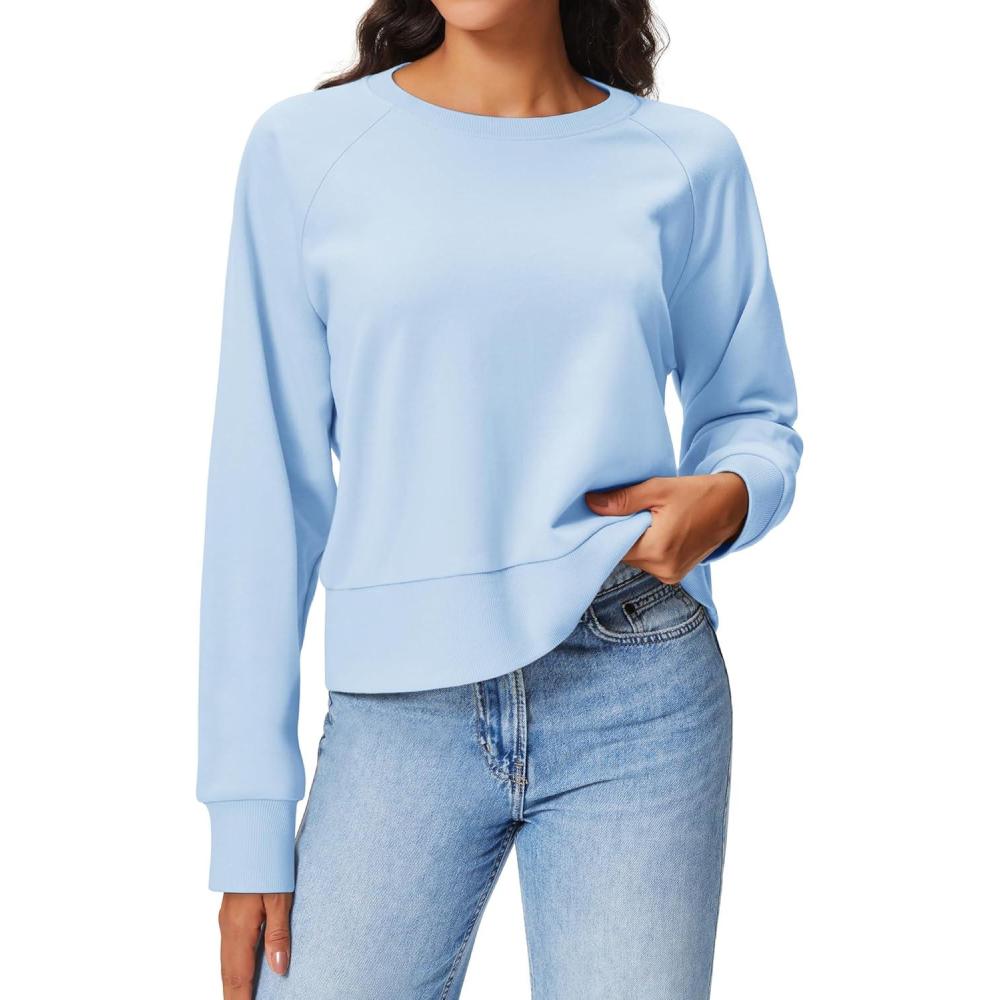 imageStelle Cropped Sweatshirts for Women Cotton Raglan Sleeve Crop Tops Crewneck Pullover Sweat ShirtsBaby Blue