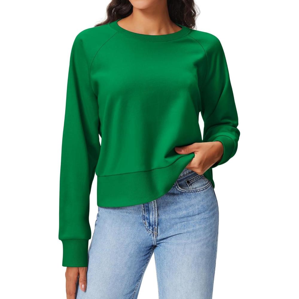imageStelle Cropped Sweatshirts for Women Cotton Raglan Sleeve Crop Tops Crewneck Pullover Sweat ShirtsKelly Green