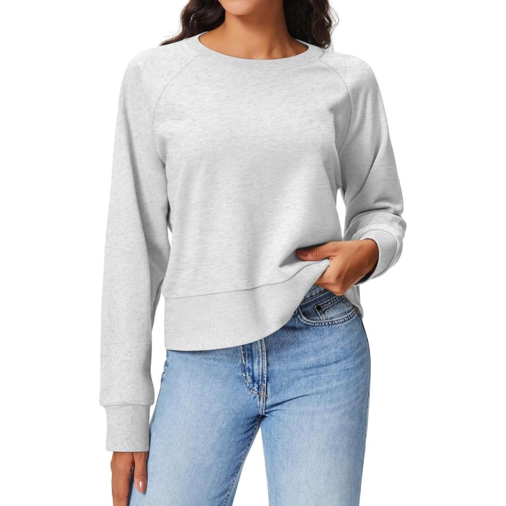imageStelle Cropped Sweatshirts for Women Cotton Raglan Sleeve Crop Tops Crewneck Pullover Sweat ShirtsUltra Light Grey