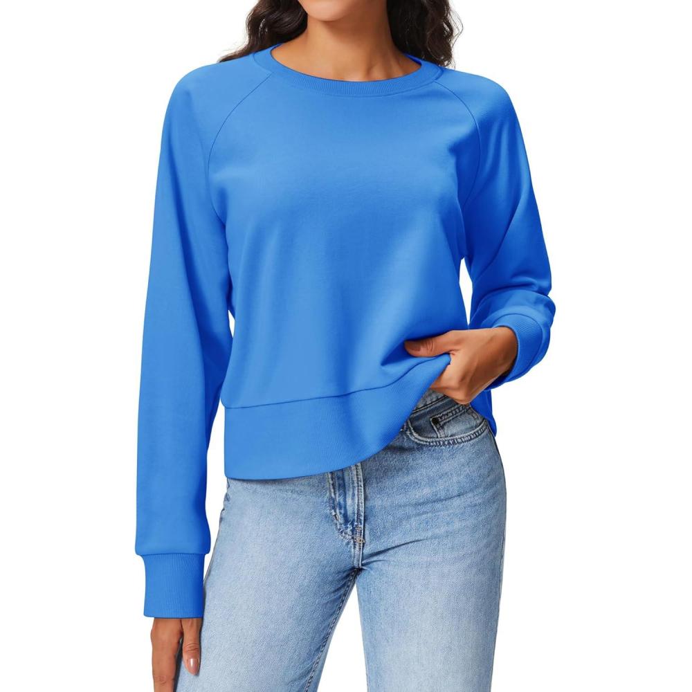 imageStelle Cropped Sweatshirts for Women Cotton Raglan Sleeve Crop Tops Crewneck Pullover Sweat ShirtsVibrant Blue