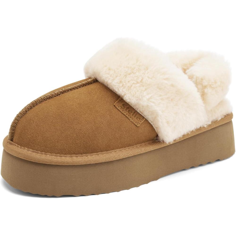 imageStelle Genuine Suede Platform Slippers for Women Removable Backstrap Memory Foam Indoor Outdoor WaterResistantChestnut