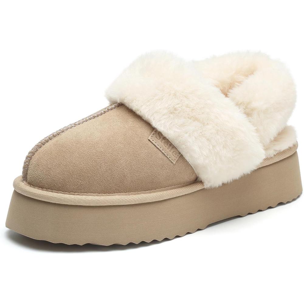 imageStelle Genuine Suede Platform Slippers for Women Removable Backstrap Memory Foam Indoor Outdoor WaterResistantDune