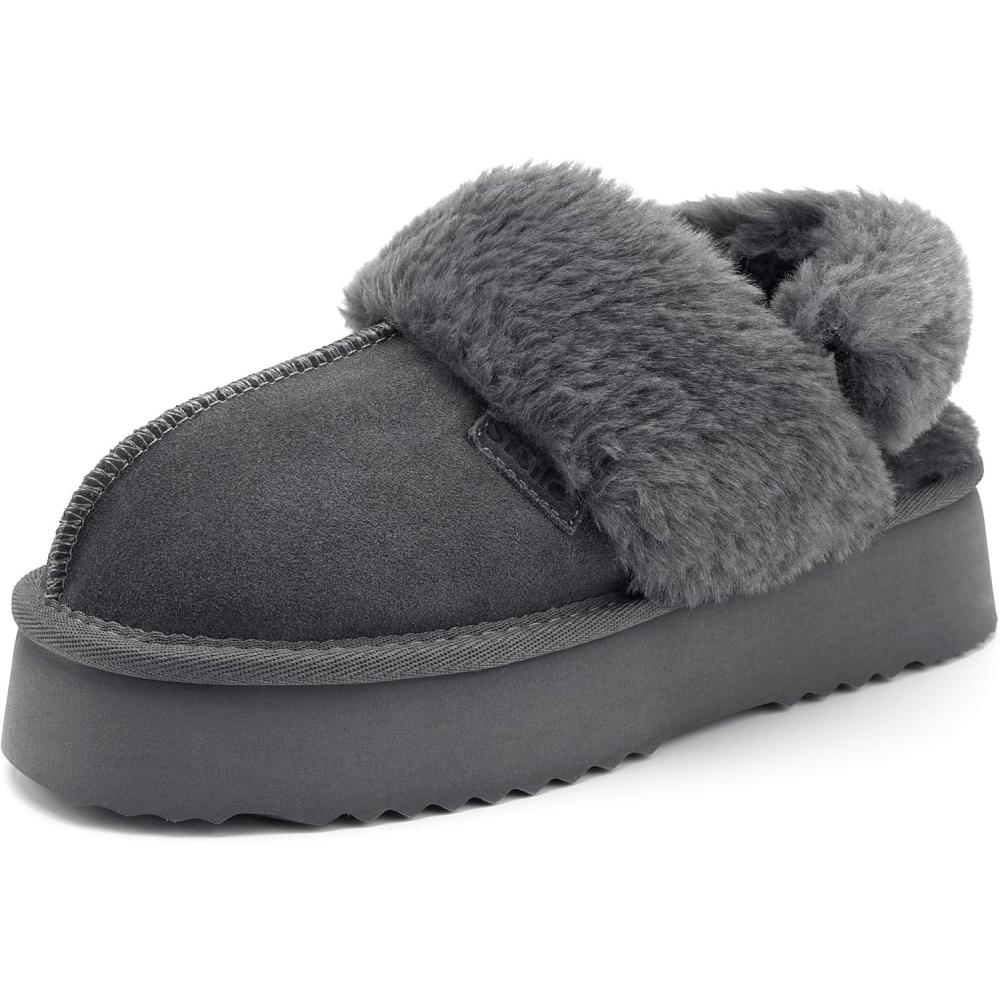 imageStelle Genuine Suede Platform Slippers for Women Removable Backstrap Memory Foam Indoor Outdoor WaterResistantGrey