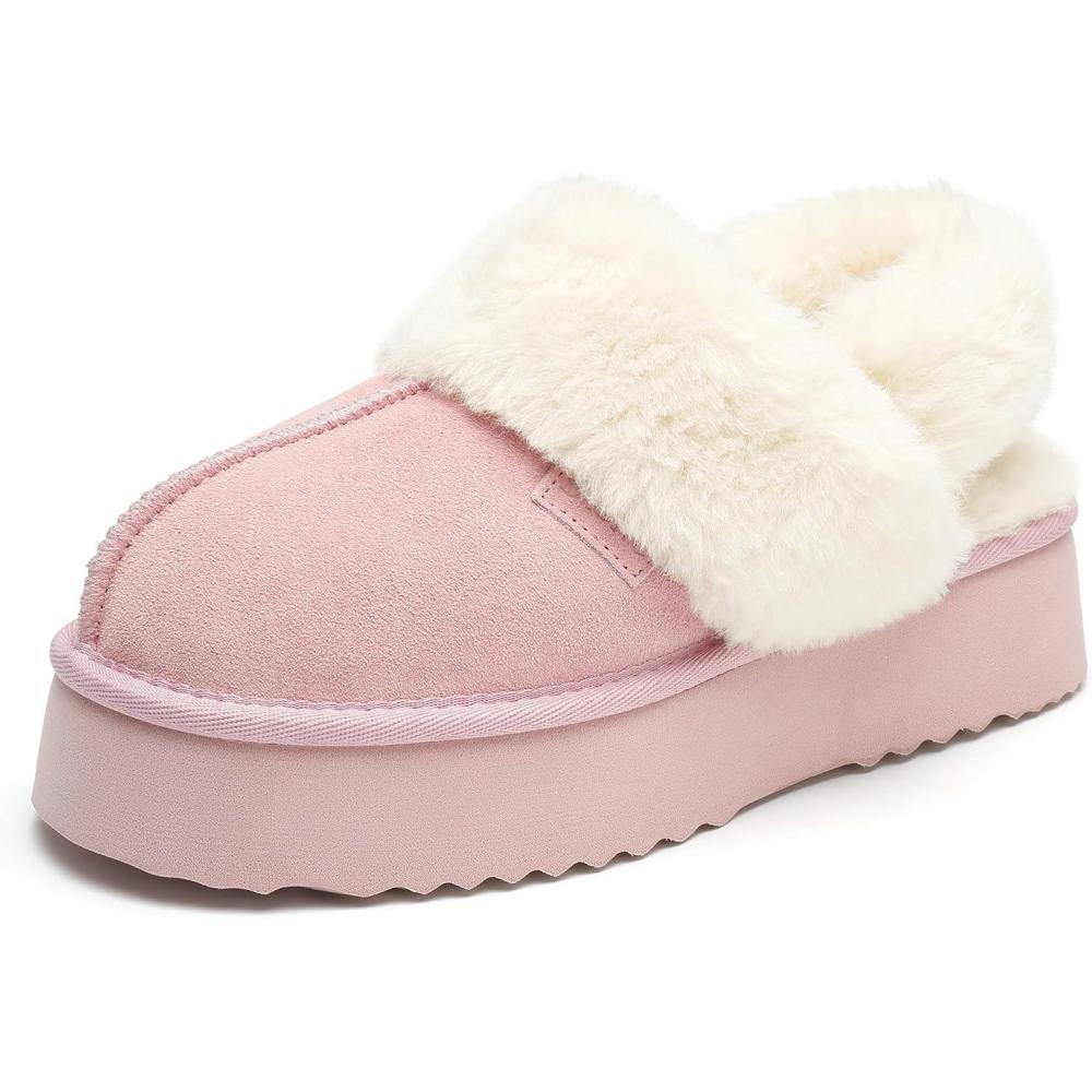 imageStelle Genuine Suede Platform Slippers for Women Removable Backstrap Memory Foam Indoor Outdoor WaterResistantPink