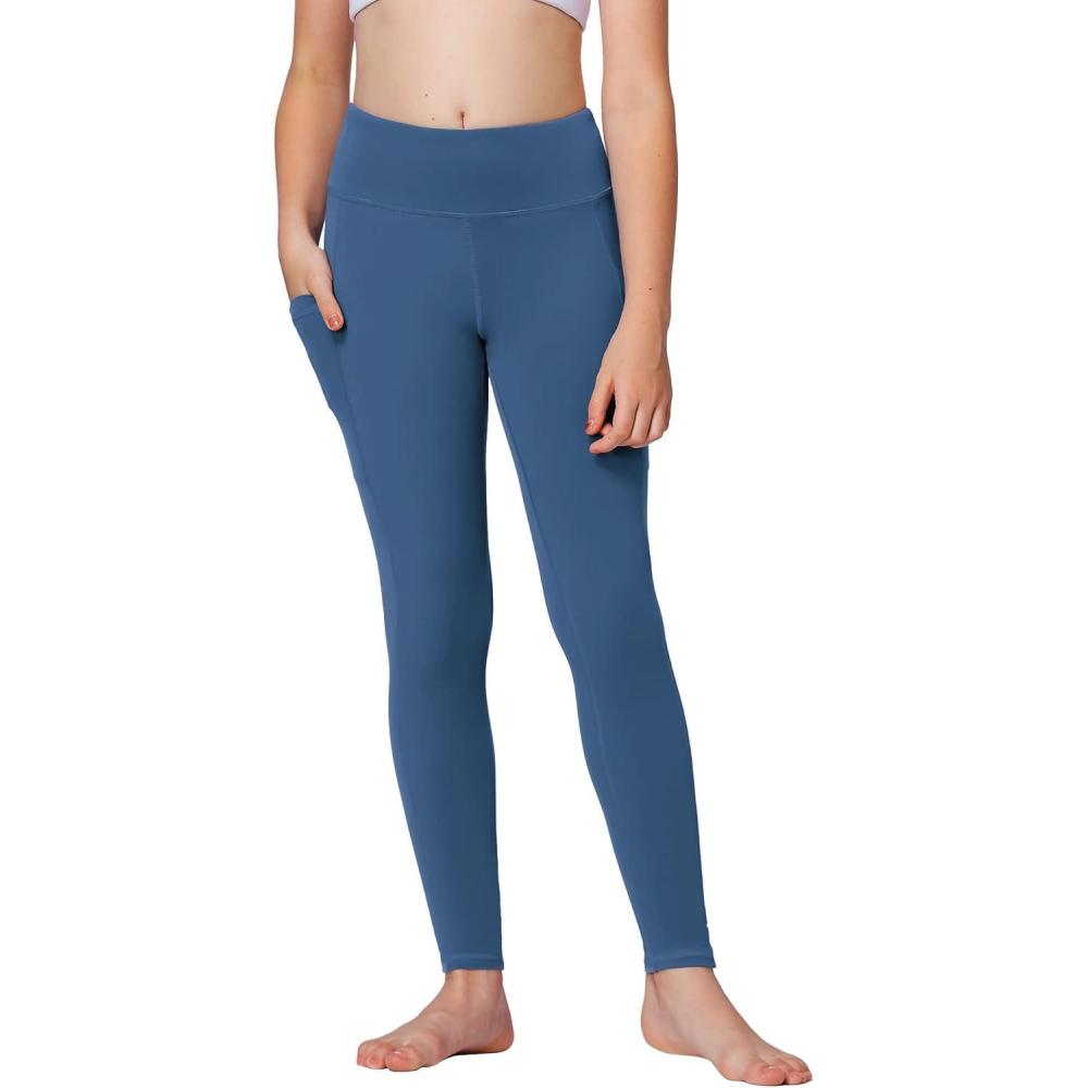 imageStelle Girls Athletic Leggings Kids Dance Running Yoga Pants Workout Active Dance Tights with PocketsAtlantic Blue
