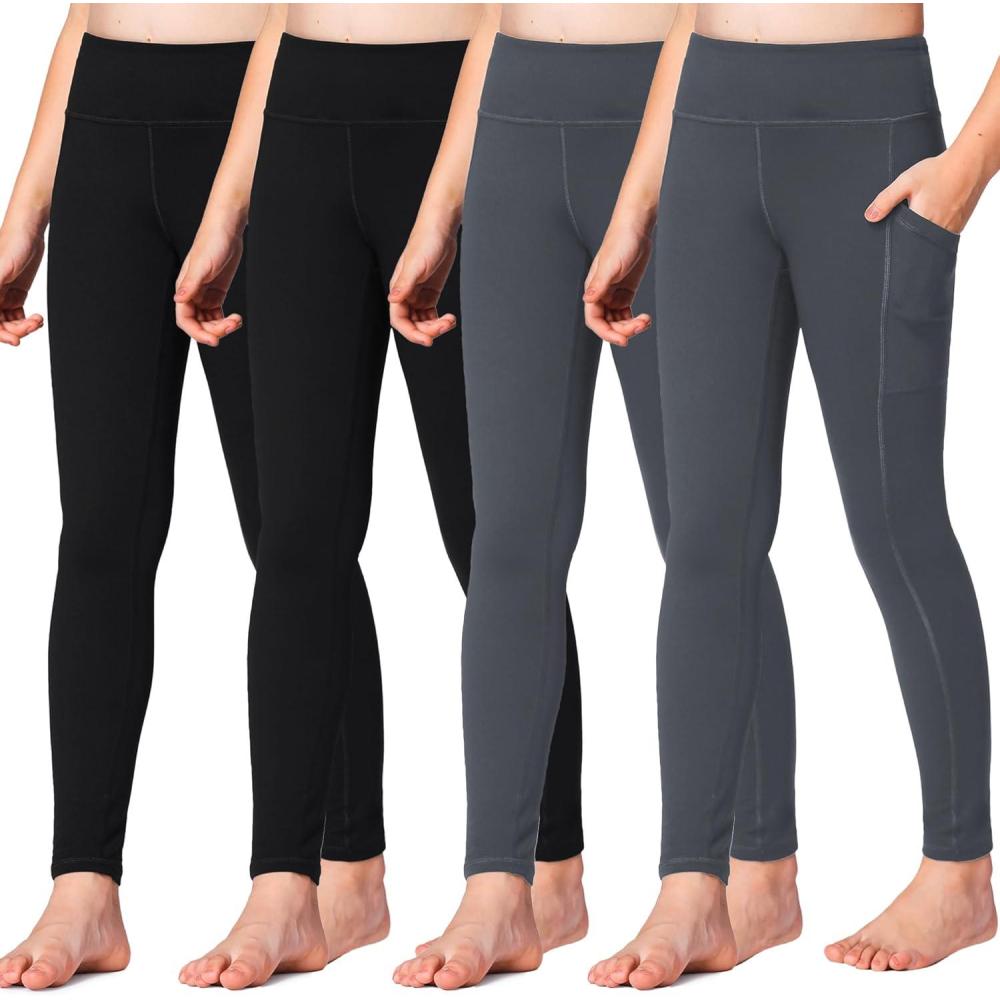 imageStelle Girls Athletic Leggings Kids Dance Running Yoga Pants Workout Active Dance Tights with PocketsBlackblackcharcoalcharcoal