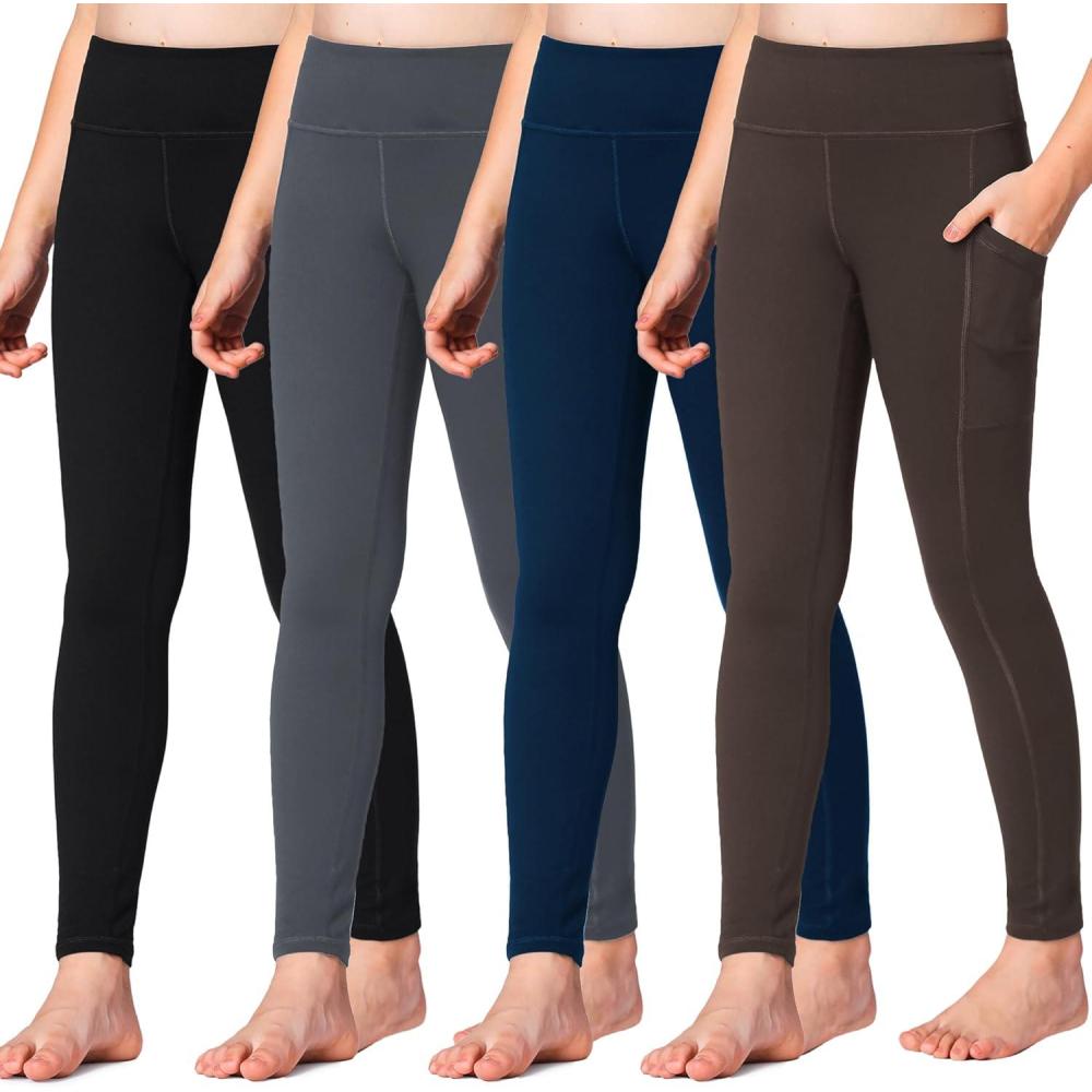 imageStelle Girls Athletic Leggings Kids Dance Running Yoga Pants Workout Active Dance Tights with PocketsBlackcharcoalnavyespresso