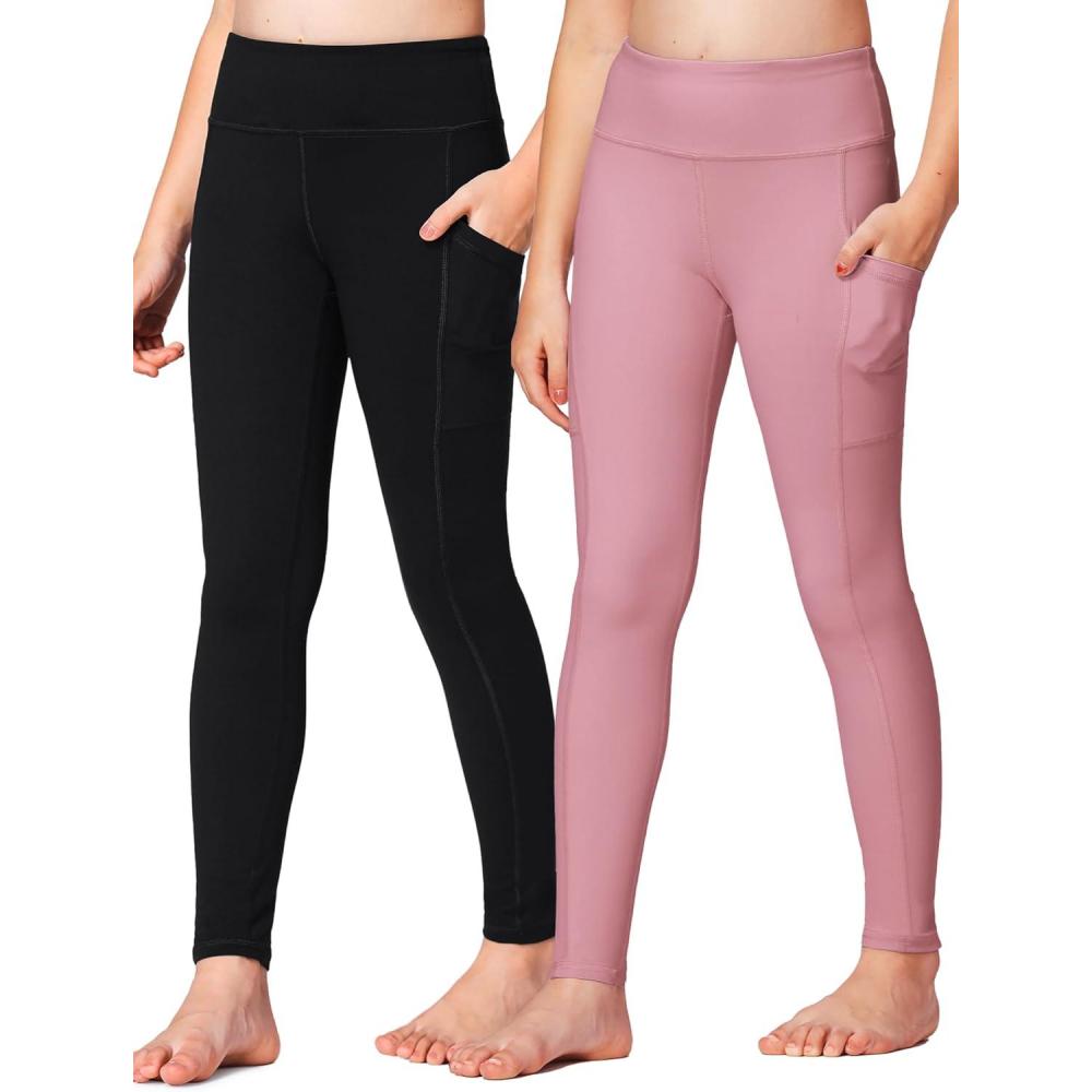 imageStelle Girls Athletic Leggings Kids Dance Running Yoga Pants Workout Active Dance Tights with PocketsBlackpink