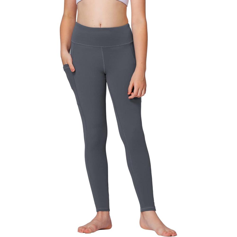 imageStelle Girls Athletic Leggings Kids Dance Running Yoga Pants Workout Active Dance Tights with PocketsCharcoal 2 Side Pocket