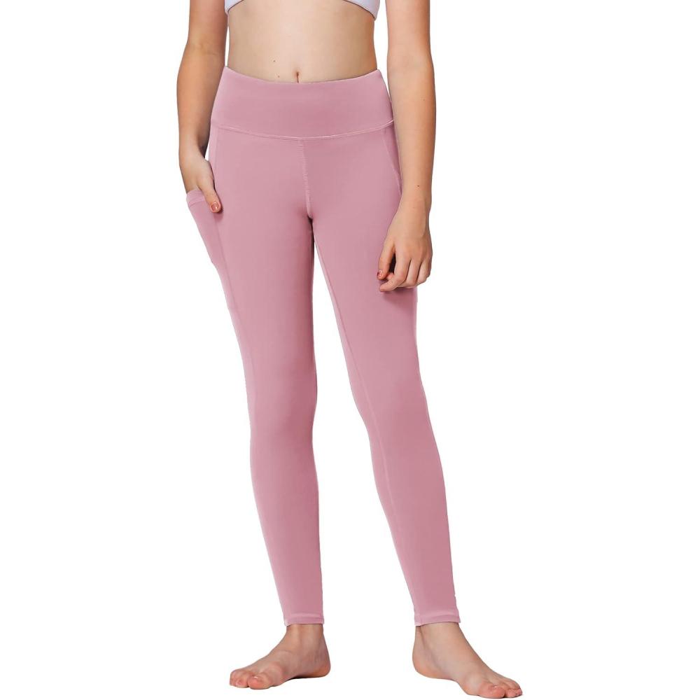 imageStelle Girls Athletic Leggings Kids Dance Running Yoga Pants Workout Active Dance Tights with PocketsPink 2 Side Pocket