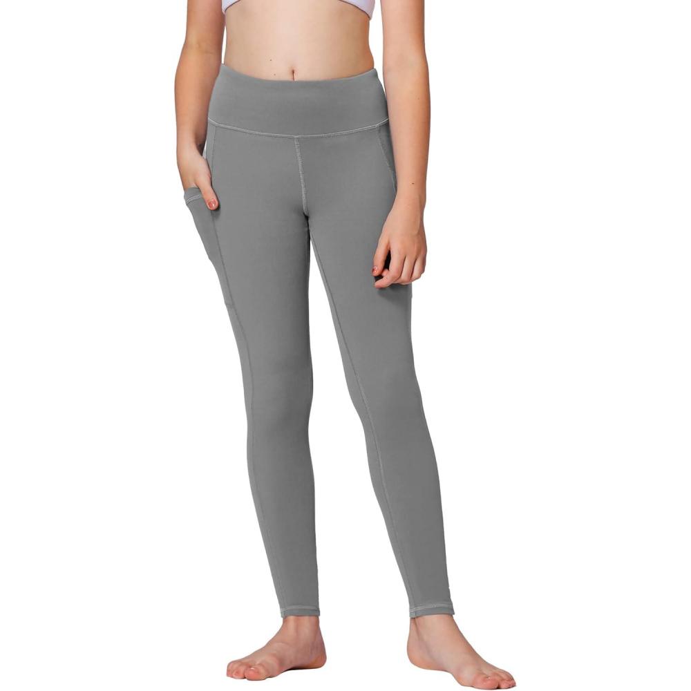 imageStelle Girls Athletic Leggings Kids Dance Running Yoga Pants Workout Active Dance Tights with PocketsZinc Grey