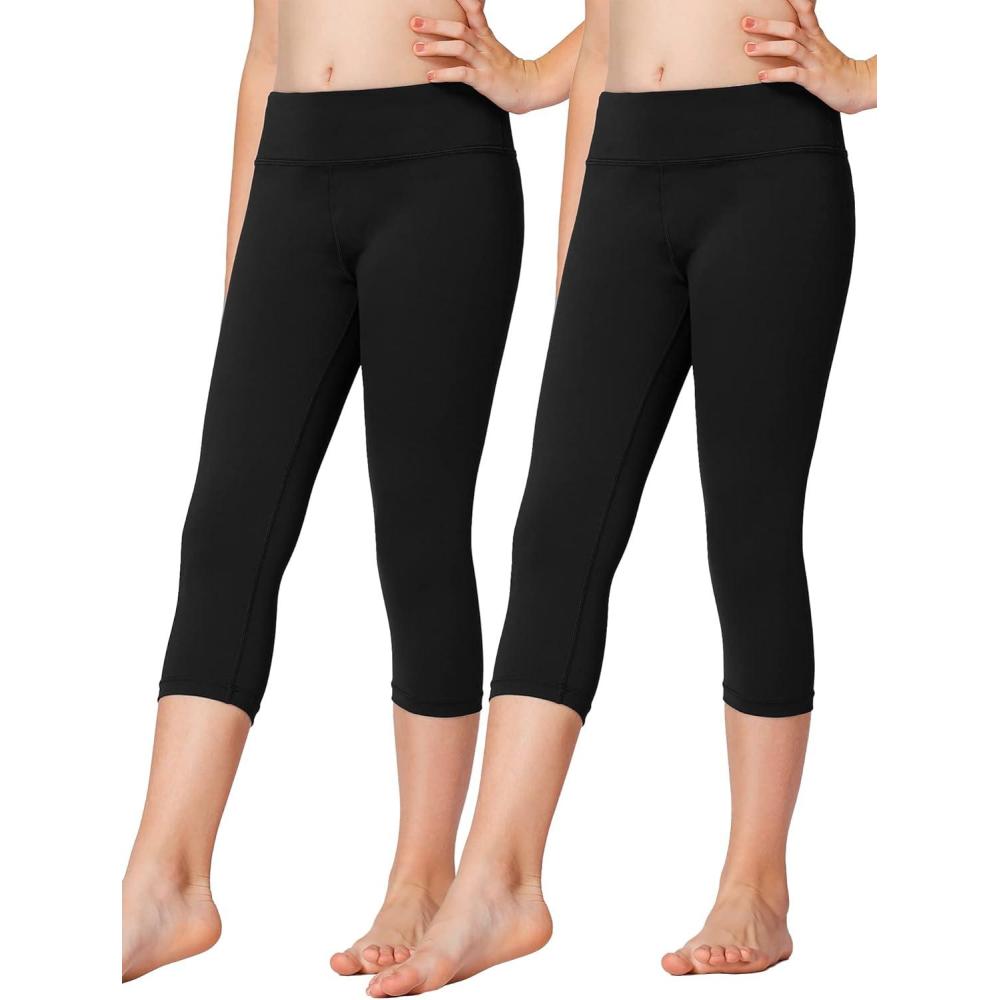 imageStelle Girls Athletic Leggings Kids Dance Workout Running Yoga Pants with Hidden PocketCapriblack2