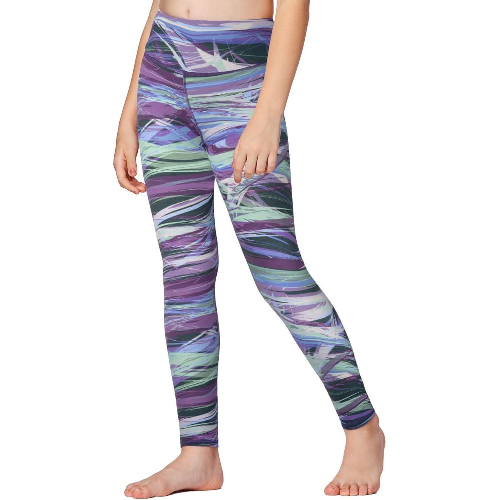 imageStelle Girls Athletic Leggings Kids Dance Workout Running Yoga Pants with Hidden PocketMarble Blue