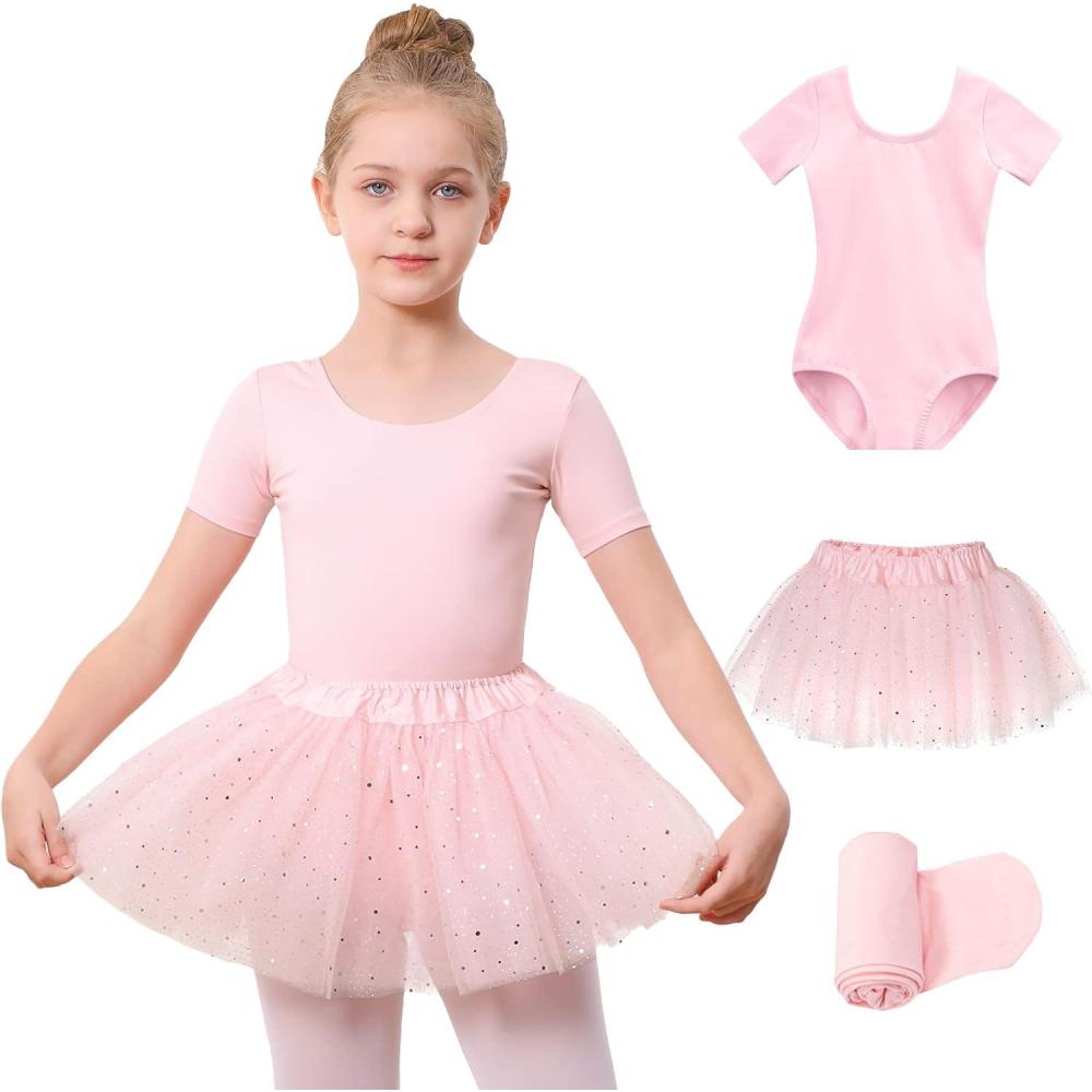 imageStelle Girls Ballet Leotards Toddler Dance Outfit Combo with Pull on Skirt and Tights ToddlerLittle KidBig Kid02ballet Pink Shiny Tutu Skirt