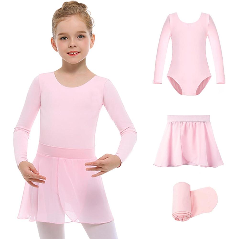 imageStelle Girls Ballet Leotards Toddler Dance Outfit Combo with Pull on Skirt and Tights ToddlerLittle KidBig Kid04ballet Pinklong Sleeve