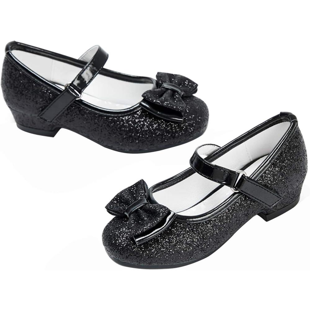 imageStelle Girls Dress Shoes Glitter Princess Shoe Flower Mary Jane Low Heels Party Wedding Prom Footwear for Toddler KidsT08black Glitter