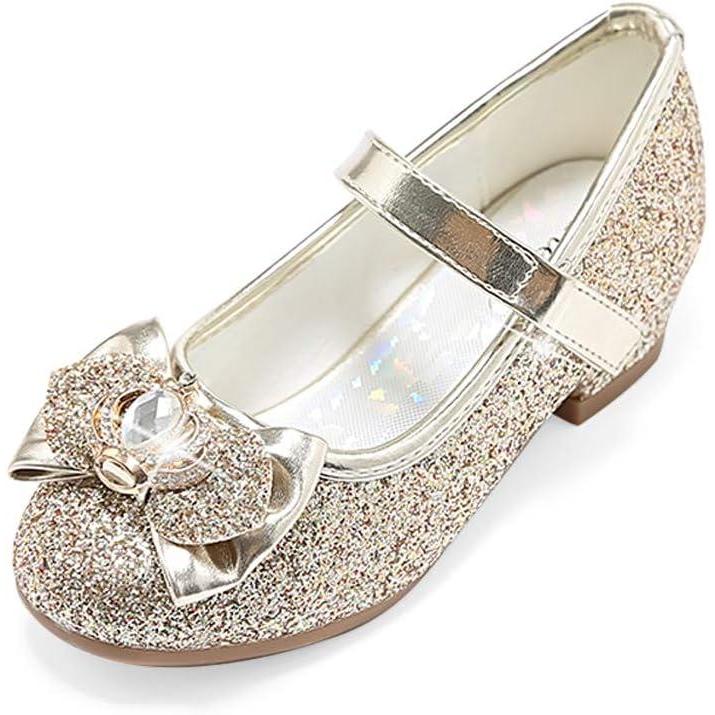 imageStelle Girls Dress Shoes Glitter Princess Shoe Flower Mary Jane Low Heels Party Wedding Prom Footwear for Toddler KidsT13gold Glitter