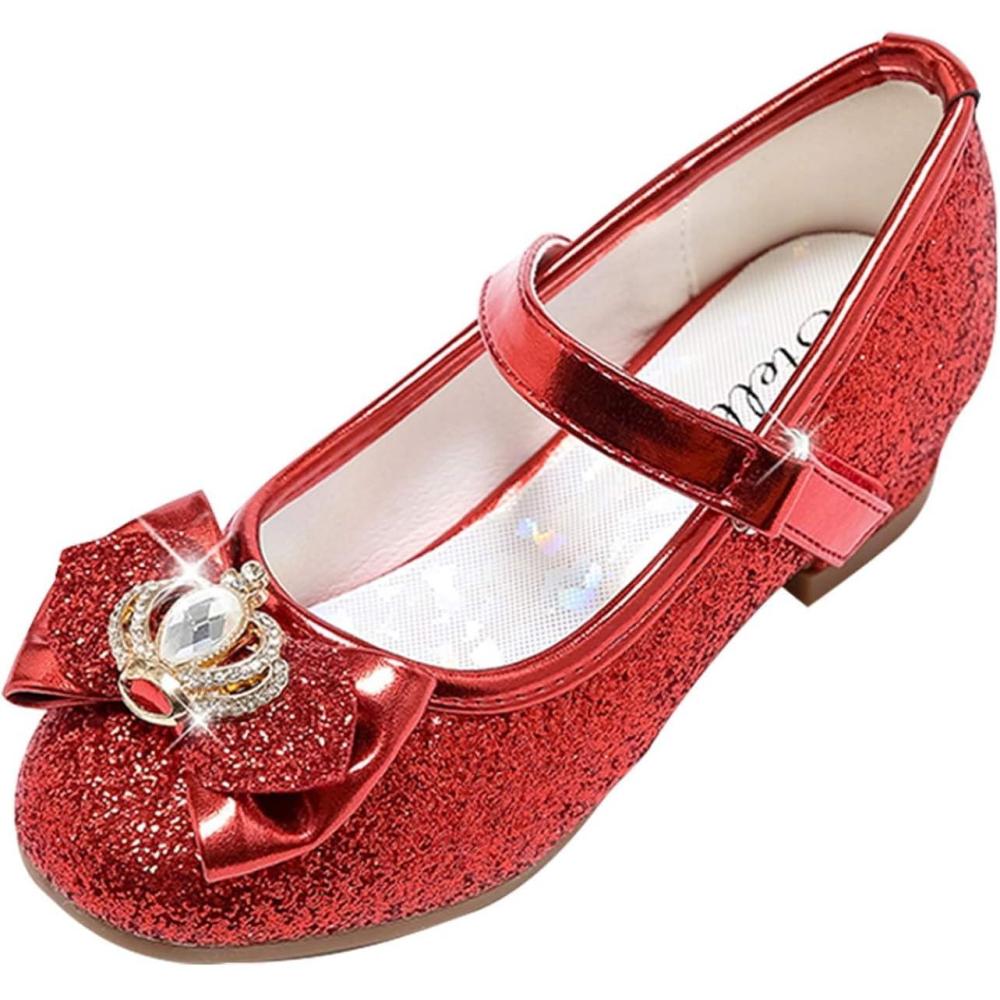 imageStelle Girls Dress Shoes Glitter Princess Shoe Flower Mary Jane Low Heels Party Wedding Prom Footwear for Toddler KidsT13ruby Red Glitter