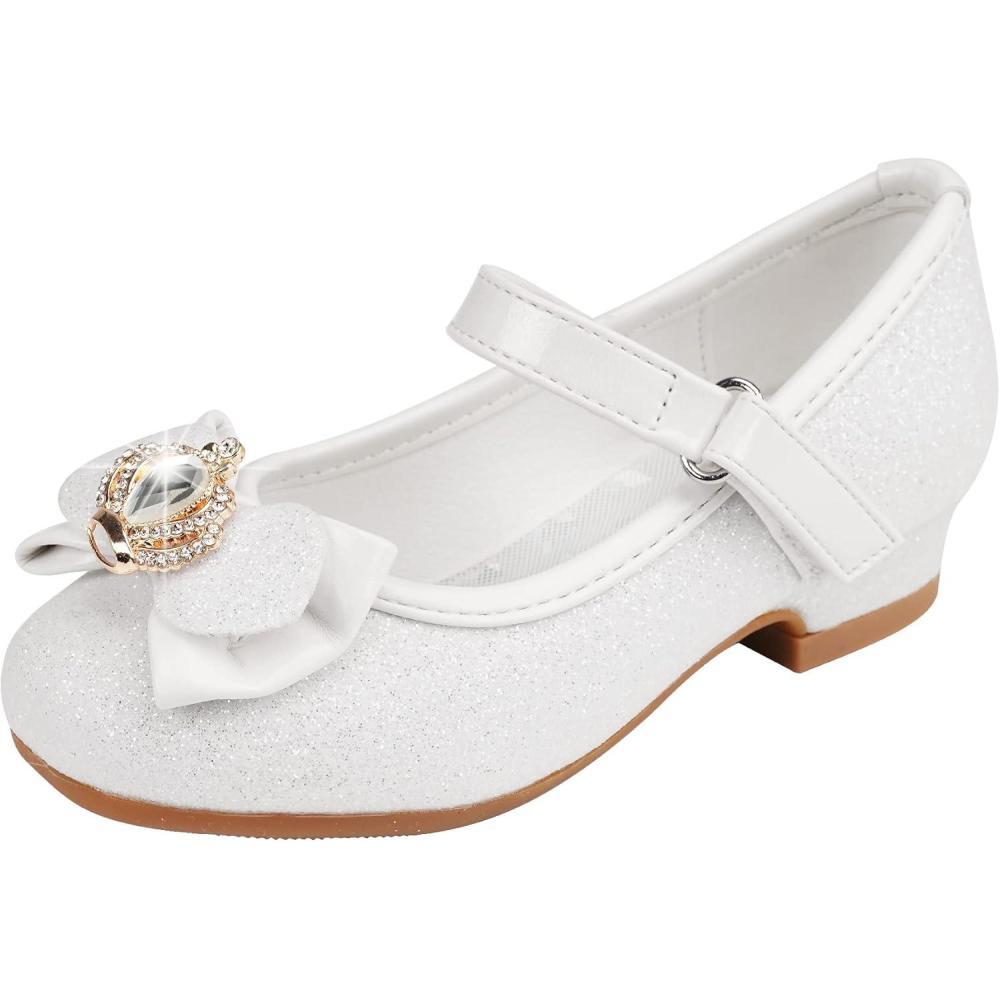 imageStelle Girls Dress Shoes Glitter Princess Shoe Flower Mary Jane Low Heels Party Wedding Prom Footwear for Toddler KidsT13white Glitter