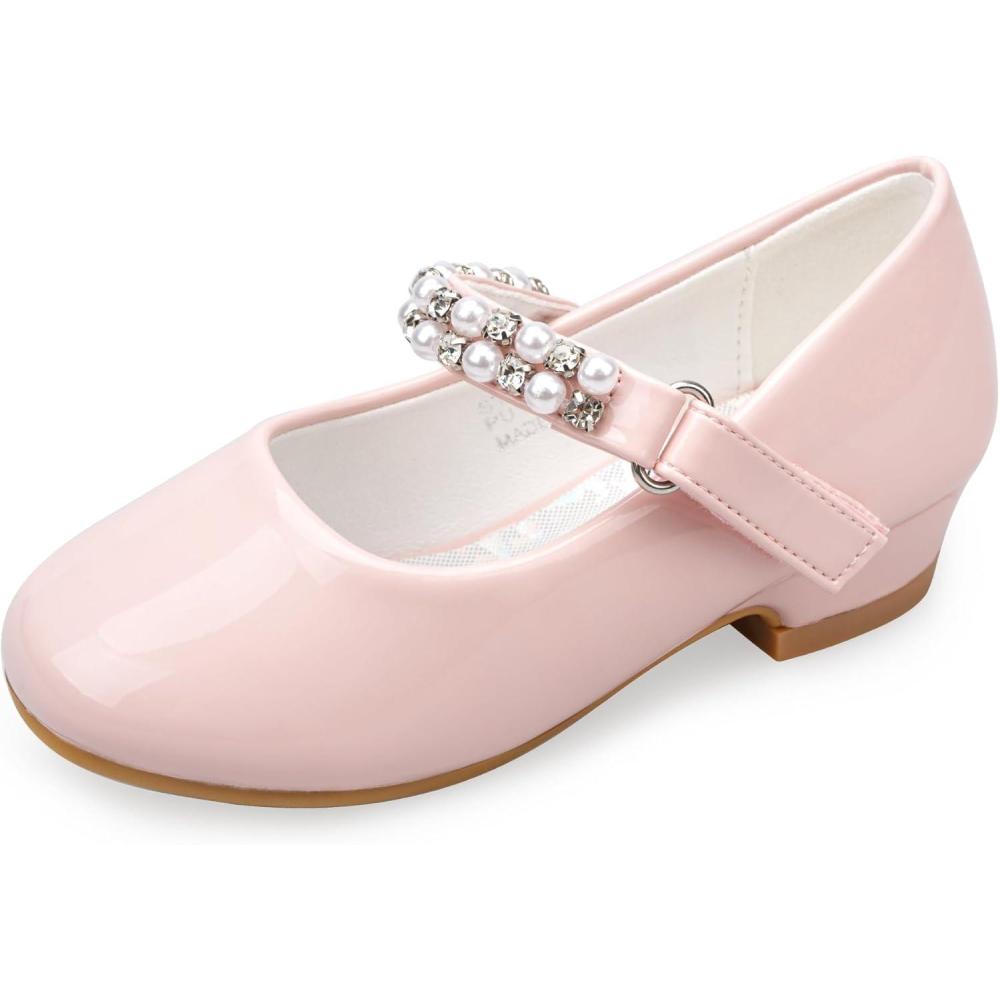 imageStelle Girls Dress Shoes White Flower Girl Shoe Mary Jane Low Heels for Wedding ToddlerLittleBig KidPinkshiny Strap