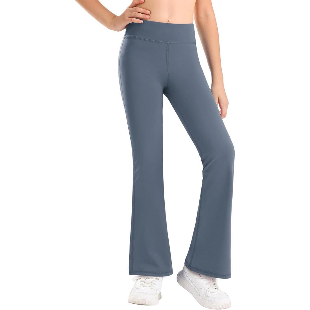 imageStelle Girls Flare Leggings High Waisted Yoga Pants Bootcut Dance Casual Pants Activewear Kids Bell BottomsGrey Blue