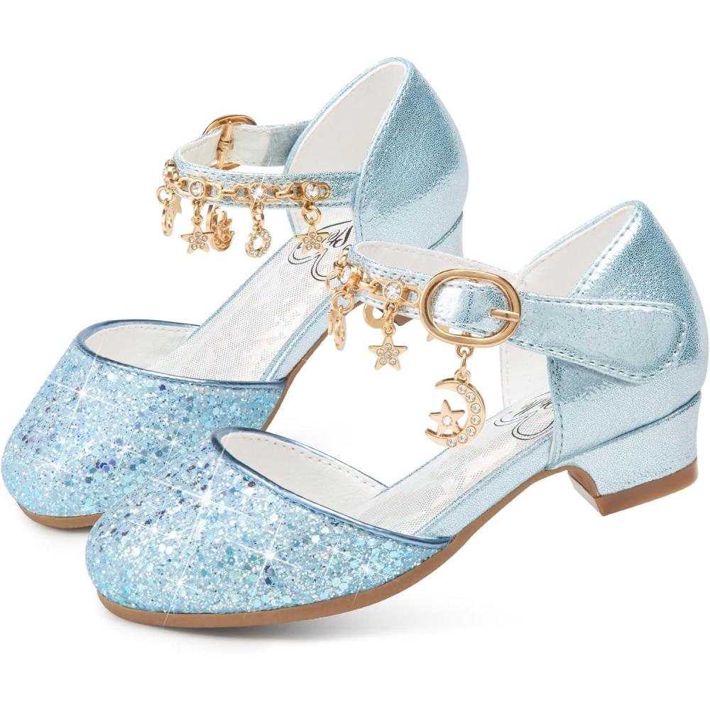 imageStelle Girls High Heels Sequins Dress Sandals Princess Dress Shoes Flower Wedding Party ShoesElsa Blue