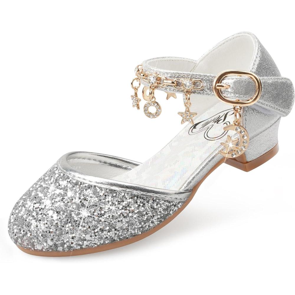 imageStelle Girls High Heels Sequins Dress Sandals Princess Dress Shoes Flower Wedding Party ShoesSilver