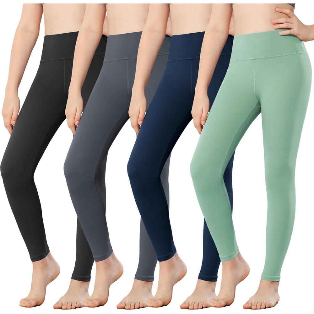 imageStelle Girls Leggings Yoga Pants Youth Athletic Dance Running Active Tights PackBlackcharcoalnavyjade Green