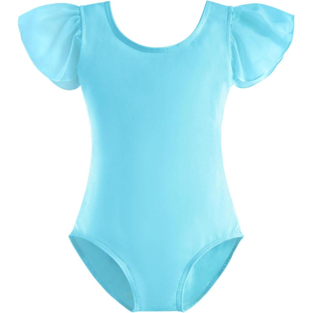 imageStelle Girls Leotards Black Ballet Dance Leotards Ruffle Short Sleeve Gymnastics OutfitsToddlerLittle KidBig KidPool Blue