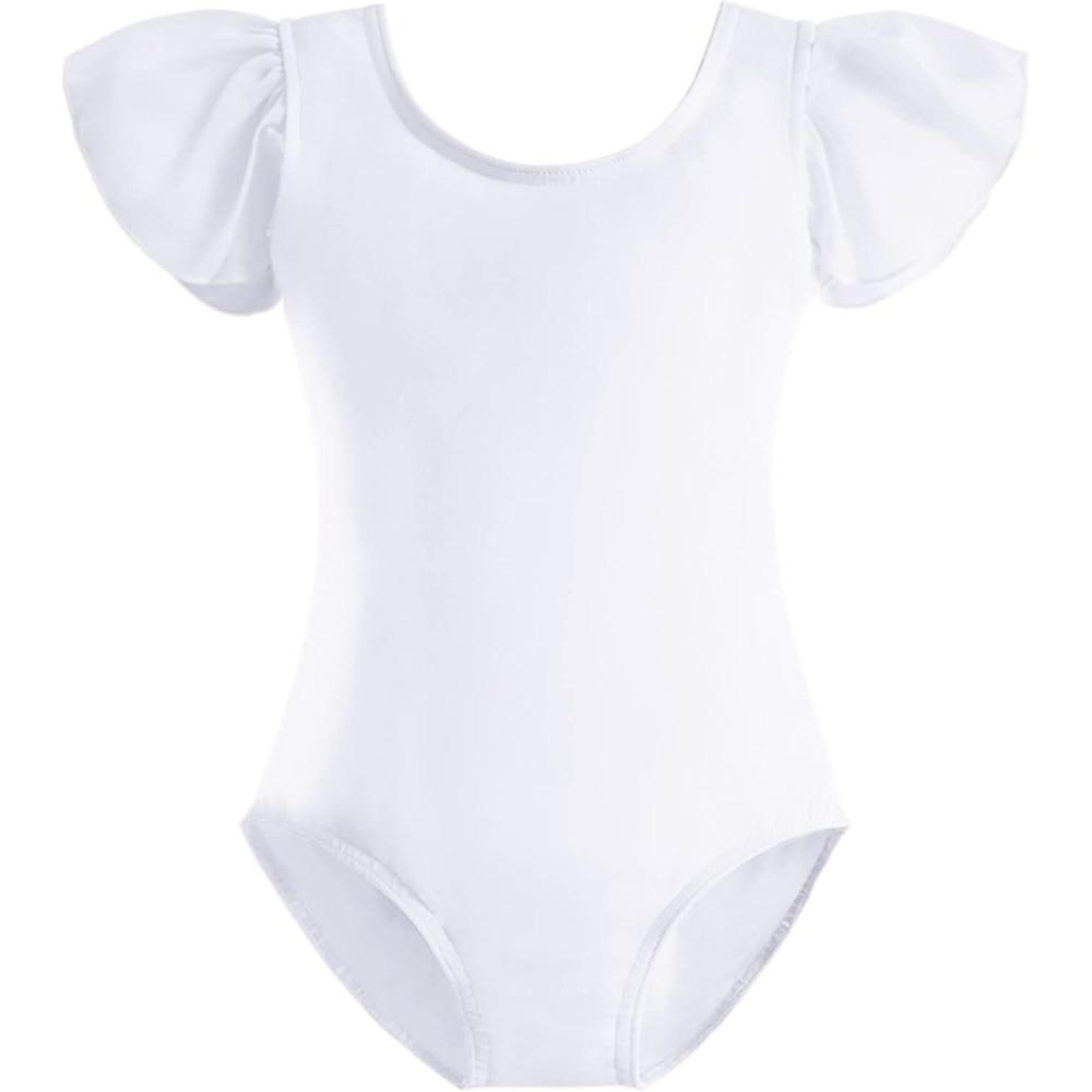 imageStelle Girls Leotards Black Ballet Dance Leotards Ruffle Short Sleeve Gymnastics OutfitsToddlerLittle KidBig KidWhite