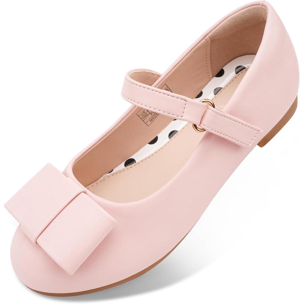 imageStelle Girls Mary Jane Dress Shoes Ballerina Flat with Bow for ToddlerLittleBig KidsPink
