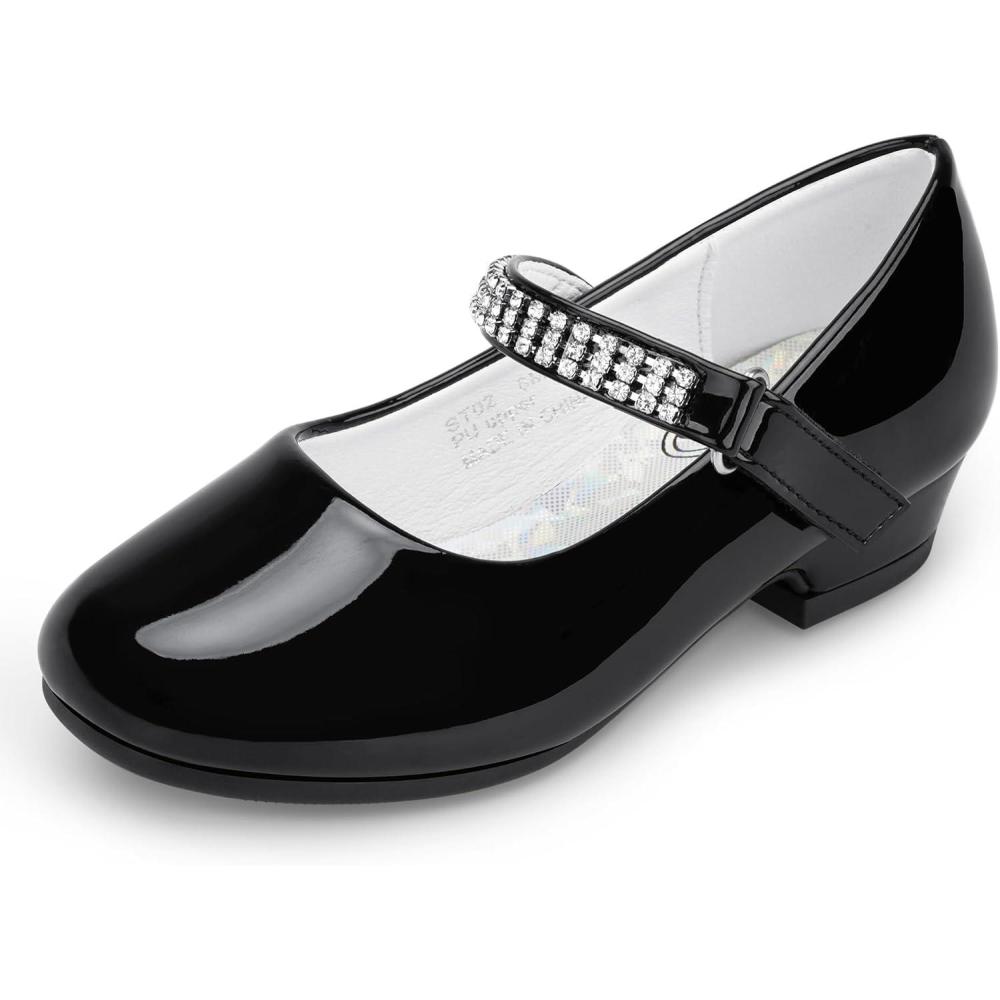 imageStelle Girls Mary Jane Dress Shoes Low Heel Glitter Patent Bow Kids Party Wedding Flower Girl School ShoesToddlerLittleBig KidClassic Patentblackchain