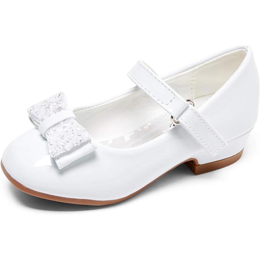 imageStelle Girls Mary Jane Dress Shoes Low Heel Glitter Patent Bow Kids Party Wedding Flower Girl School ShoesToddlerLittleBig KidElegant Square Bucklewhite