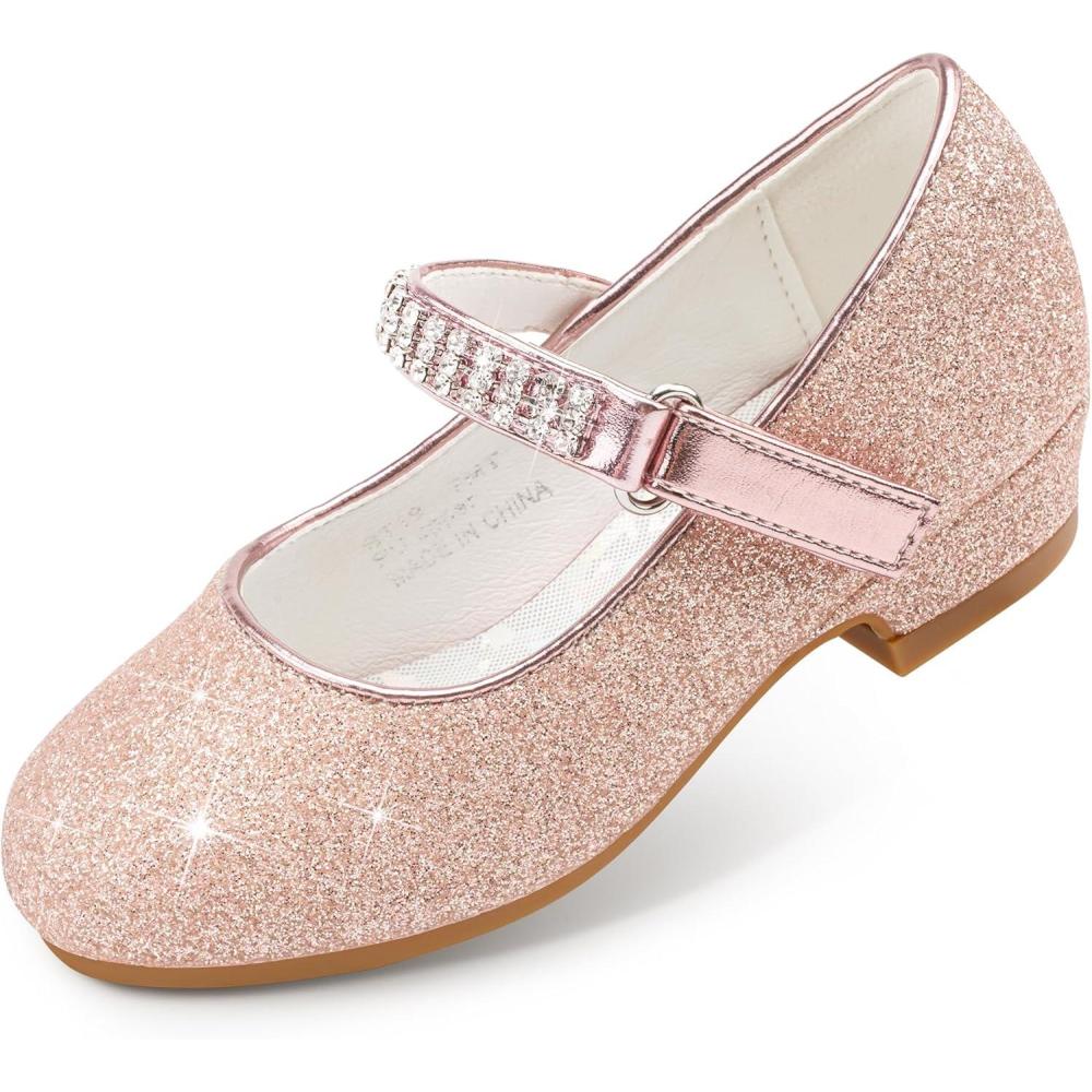 imageStelle Girls Mary Jane Dress Shoes Low Heel Glitter Patent Bow Kids Party Wedding Flower Girl School ShoesToddlerLittleBig KidGlitter Mary Janerose