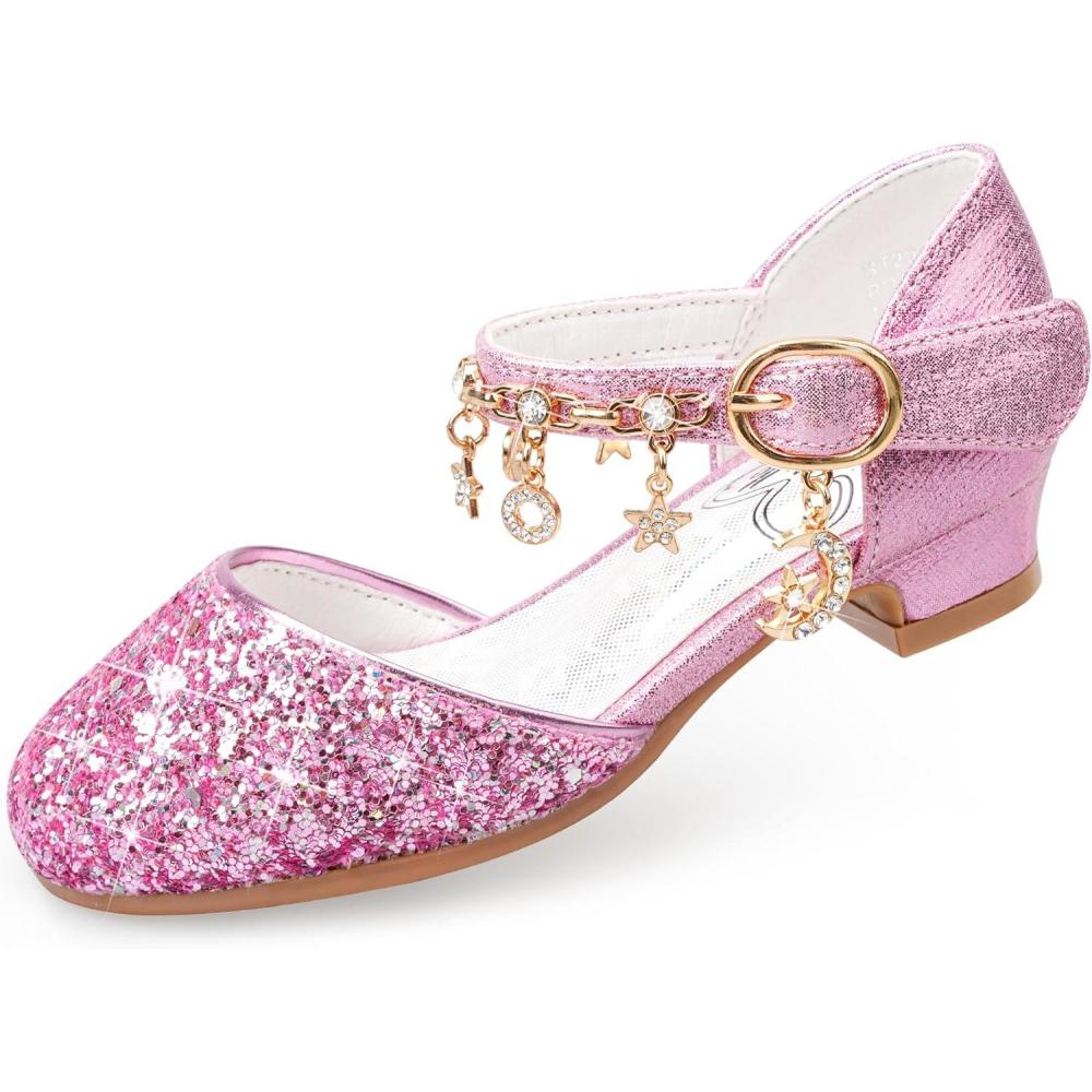 imageStelle Girls Mary Jane Dress Shoes Low Heel Glitter Patent Bow Kids Party Wedding Flower Girl School ShoesToddlerLittleBig KidSparklefuchsia