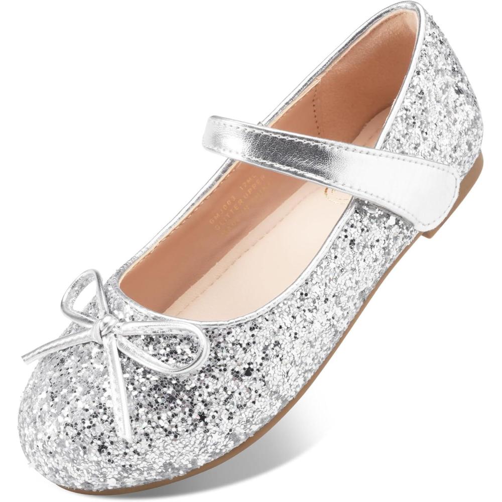 imageStelle Girls Mary Jane School Flats Flower Wedding Uniform Party ShoesToddlerLittle KidsBig KidsSiliver2