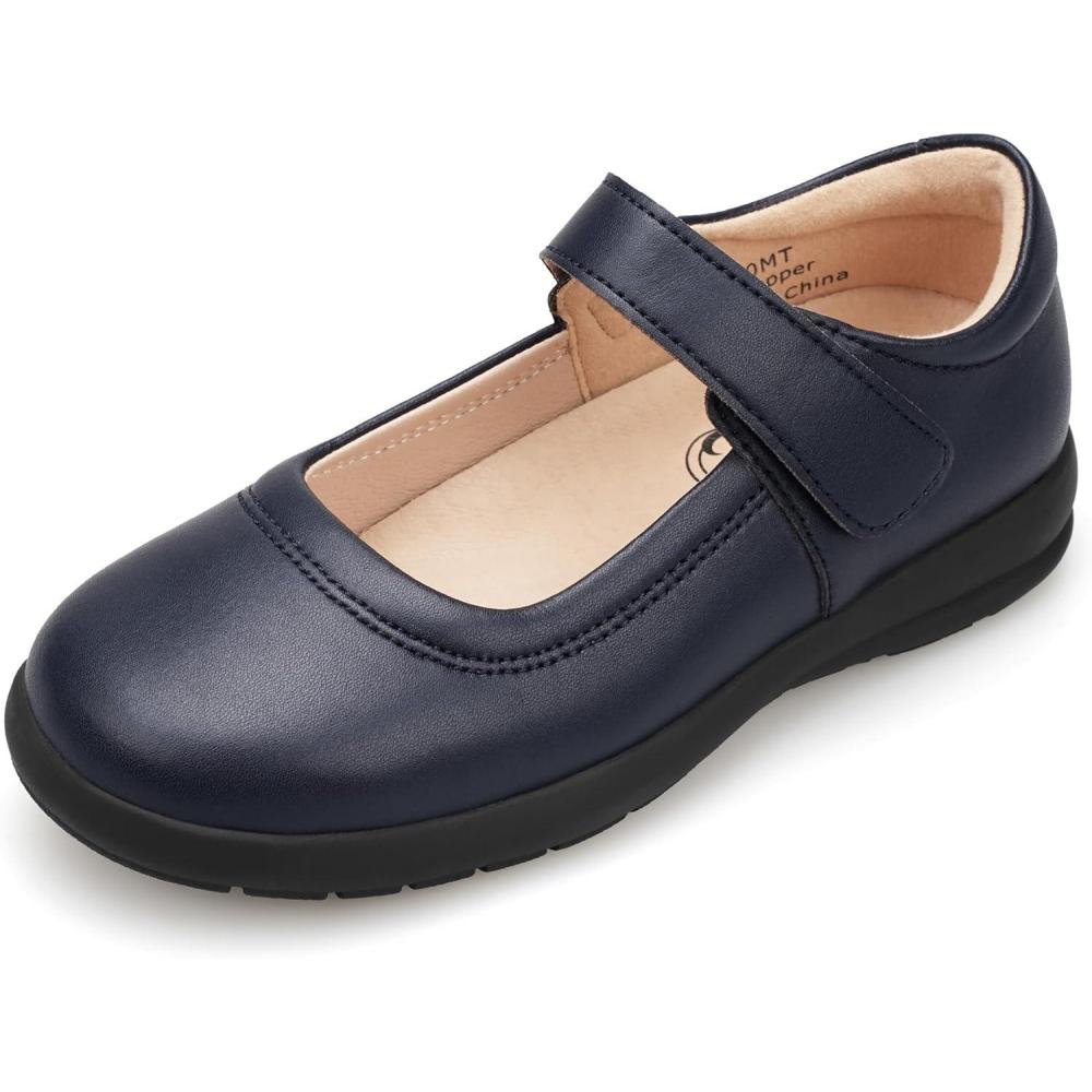 imageStelle Girls School Shoes Mary Jane Flats Black Uniform Dress Shoes for LittleBig KidsNavy