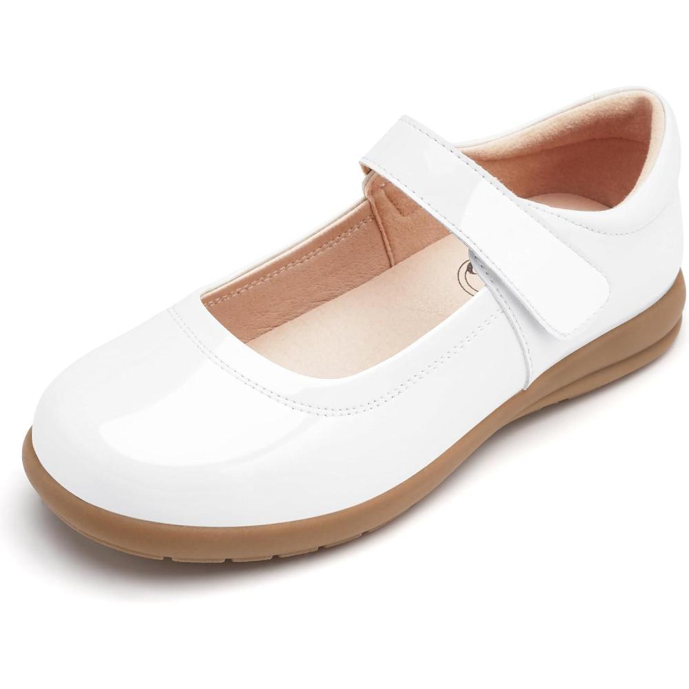imageStelle Girls School Shoes Mary Jane Flats Black Uniform Dress Shoes for LittleBig KidsPatent White