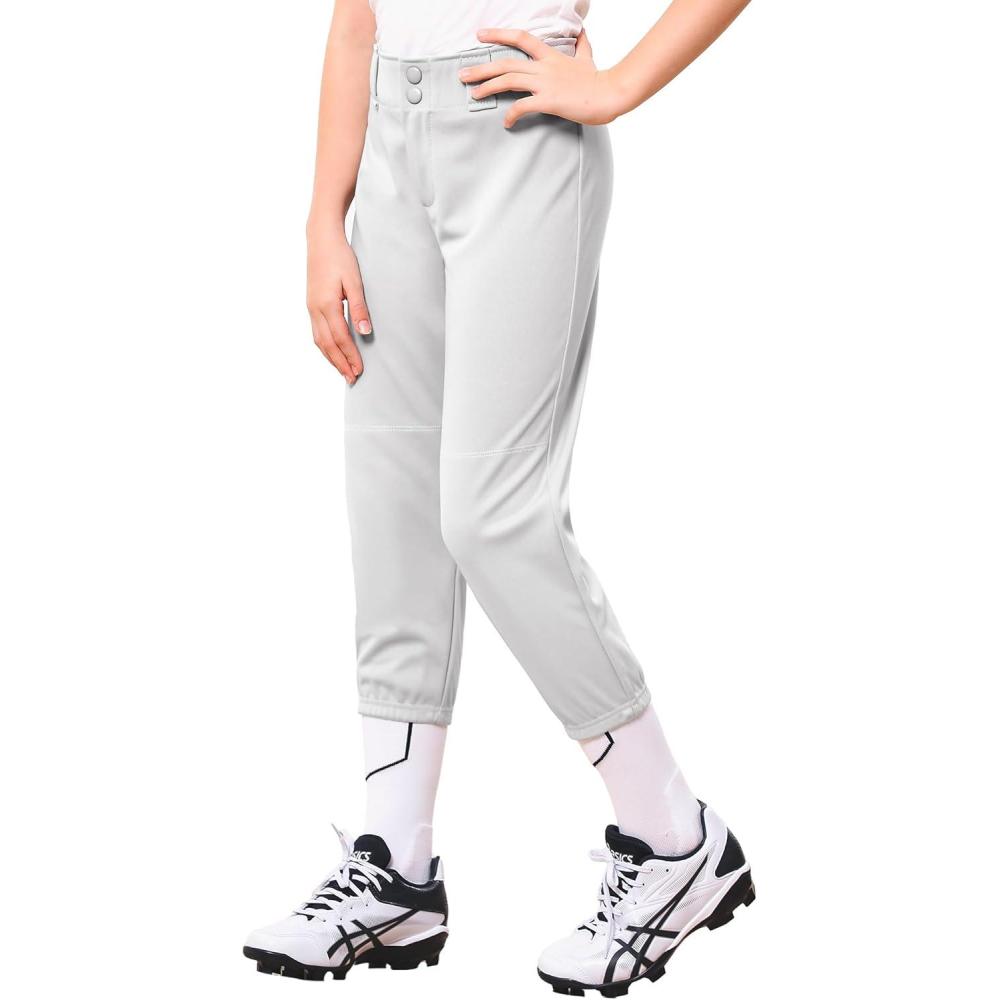imageStelle Girls Softball Pants Youth Kids Baseball Pants Fastpitch Pants with Pockets Boys Tee BallLight Grey