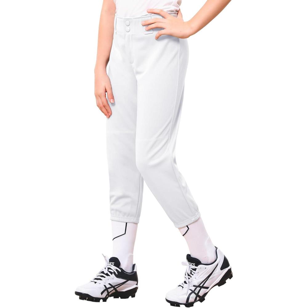 imageStelle Girls Softball Pants Youth Kids Baseball Pants Fastpitch Pants with Pockets Boys Tee BallWhite